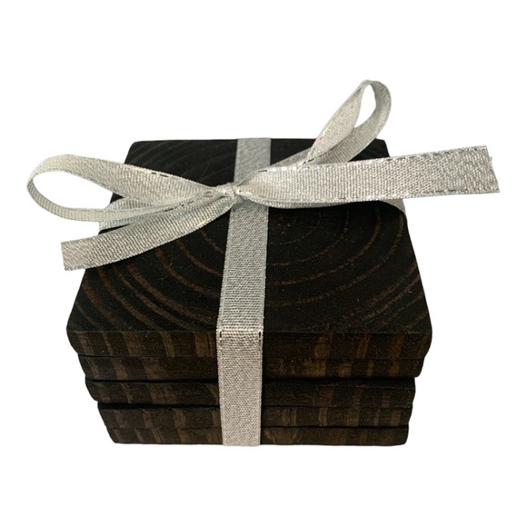 Wooden Coaster Set Handmade In USA Rustic Cabin Decor Jacobean Stain 5 PC - Picture 1 of 6